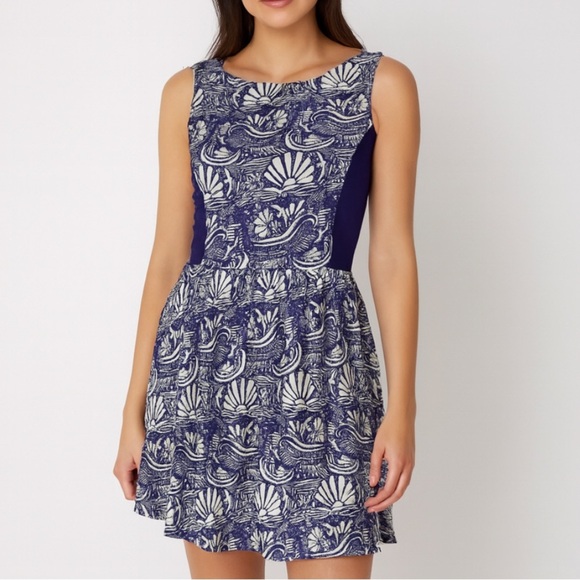 O'Neill dress skater fit flare gauzy navy blue & white cross back lightweight SM - Picture 1 of 9